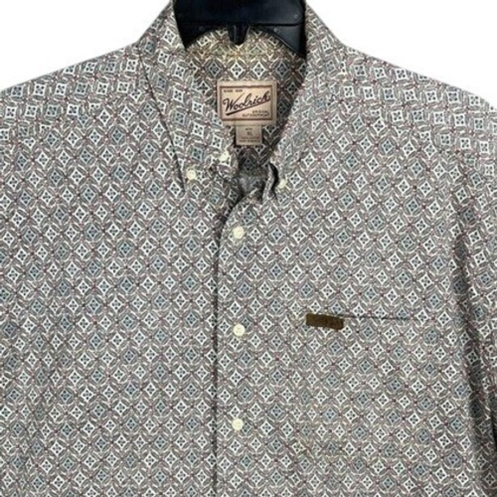 Woolrich Button Down Shirt Mens XL Geometric Medallion Print Short Sleeve Casual